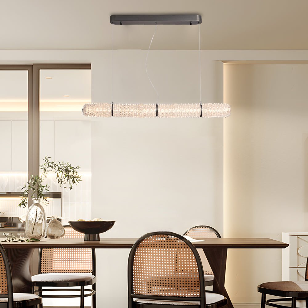 LED Crystal Linear Suspension Lamp with Brushed Black Frame