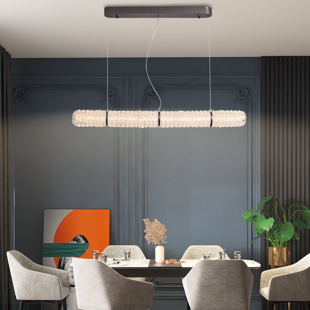 LED Crystal Linear Suspension Lamp with Brushed Black Frame