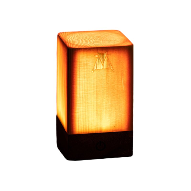 Wooden Cube Accent Table Lamp with Touch Control & USB Charging