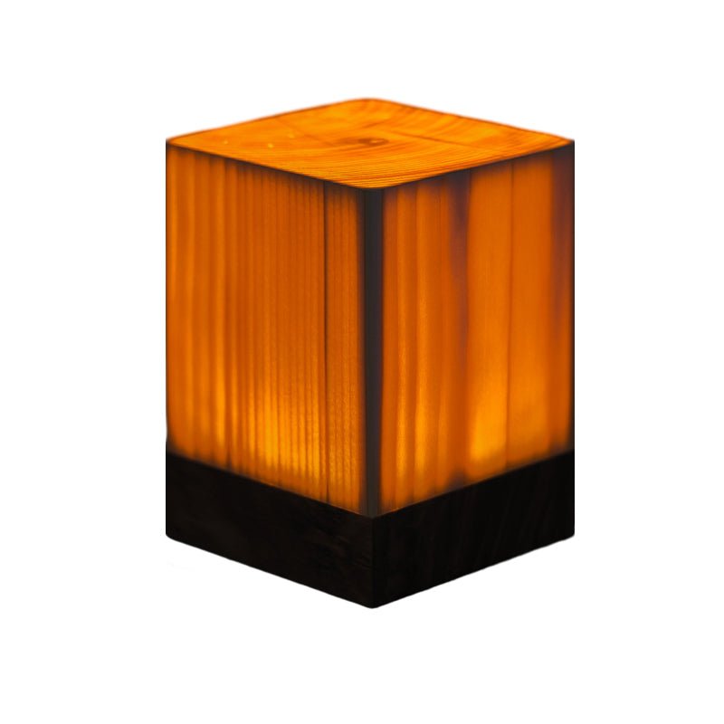 Wooden Cube Accent Table Lamp with Touch Control & USB Charging
