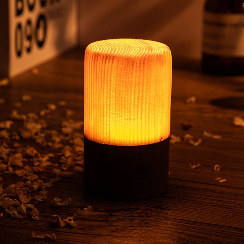 Wooden Cube Accent Table Lamp with Touch Control & USB Charging