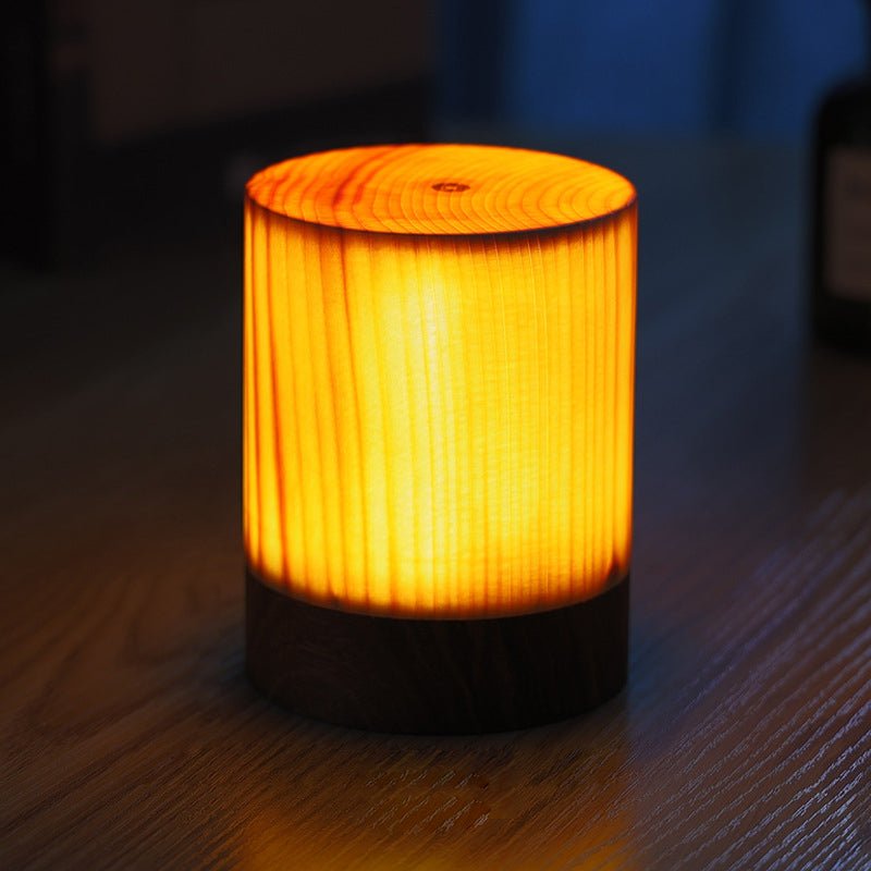 Wooden Cube Accent Table Lamp with Touch Control & USB Charging