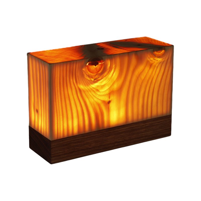 Wooden Cube Accent Table Lamp with Touch Control & USB Charging