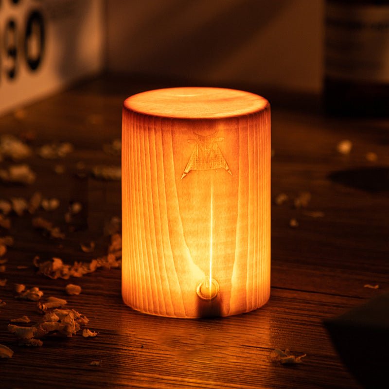 Wooden Cube Accent Table Lamp with Touch Control & USB Charging