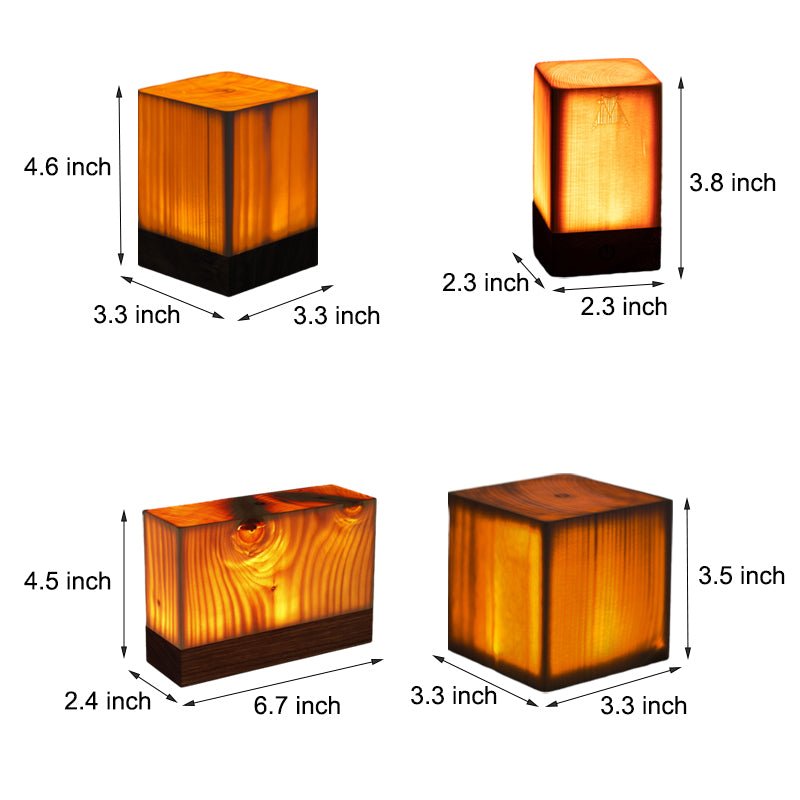 Wooden Cube Accent Table Lamp with Touch Control & USB Charging