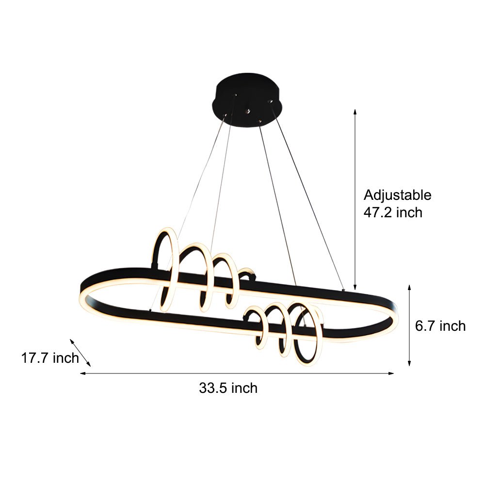 Modern Dimmable LED Spiral Chandelier - Black Aluminum & Silicone