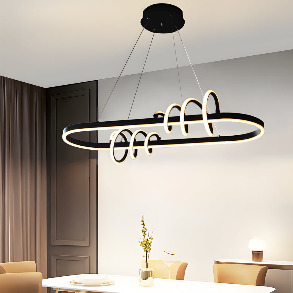 Modern Dimmable LED Spiral Chandelier - Black Aluminum & Silicone