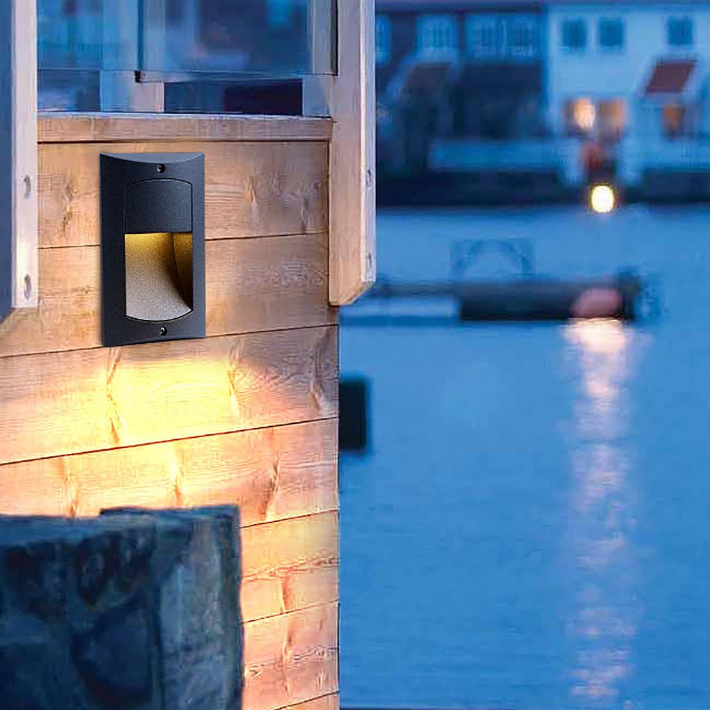 Rectangle LED Recessed Outdoor Step Light - Modern Black Aluminum