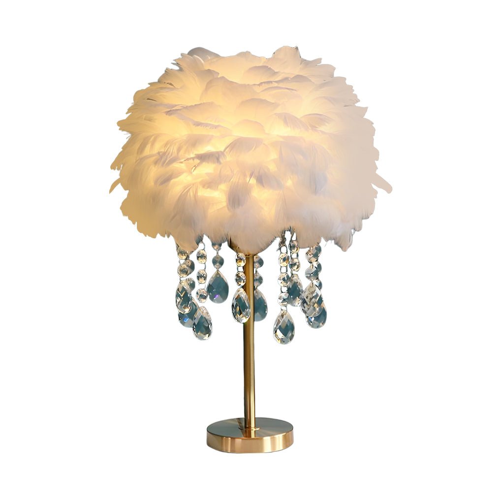 Modern Feather Crystal Table Lamp with Warm LED Ambient Lighting