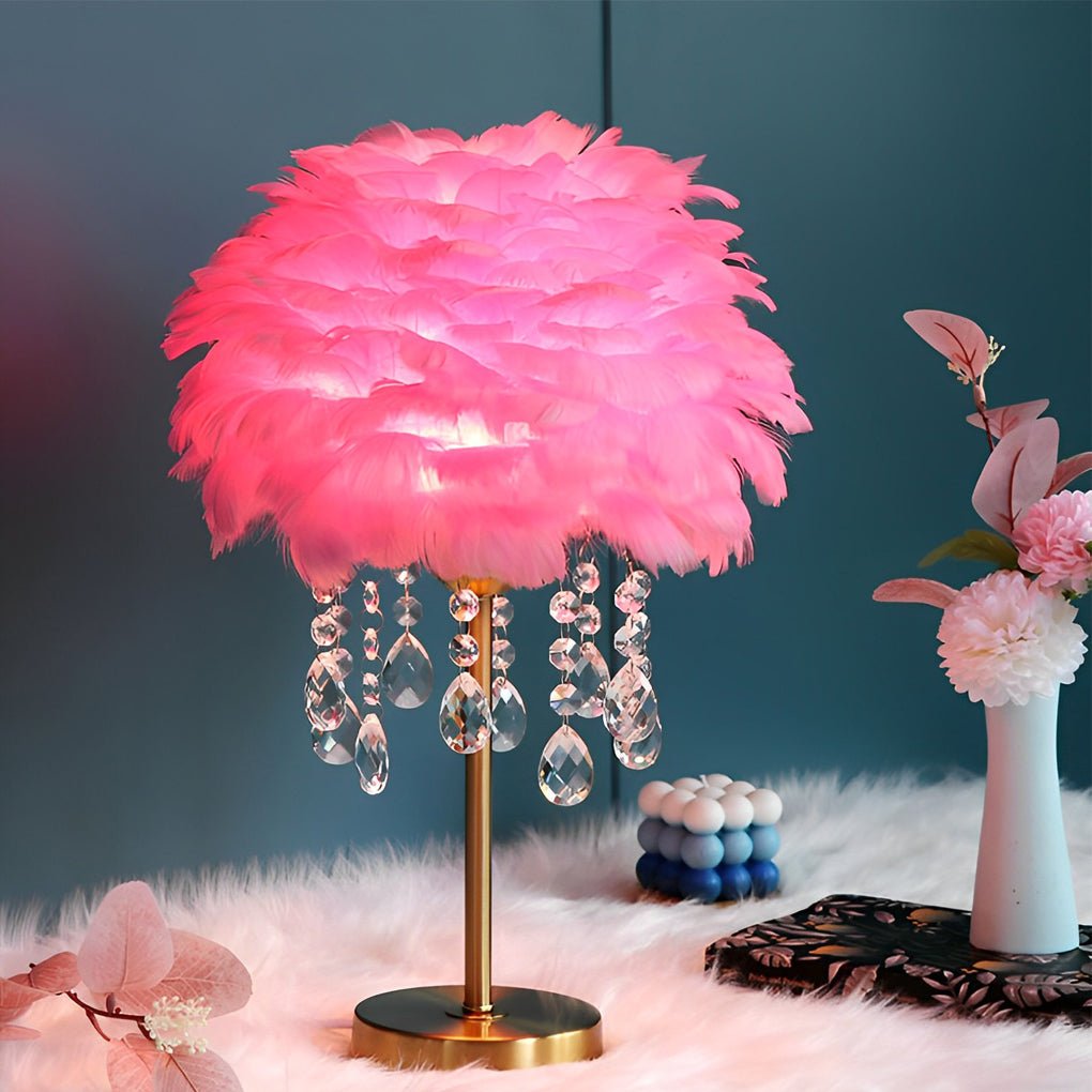 Modern Feather Crystal Table Lamp with Warm LED Ambient Lighting