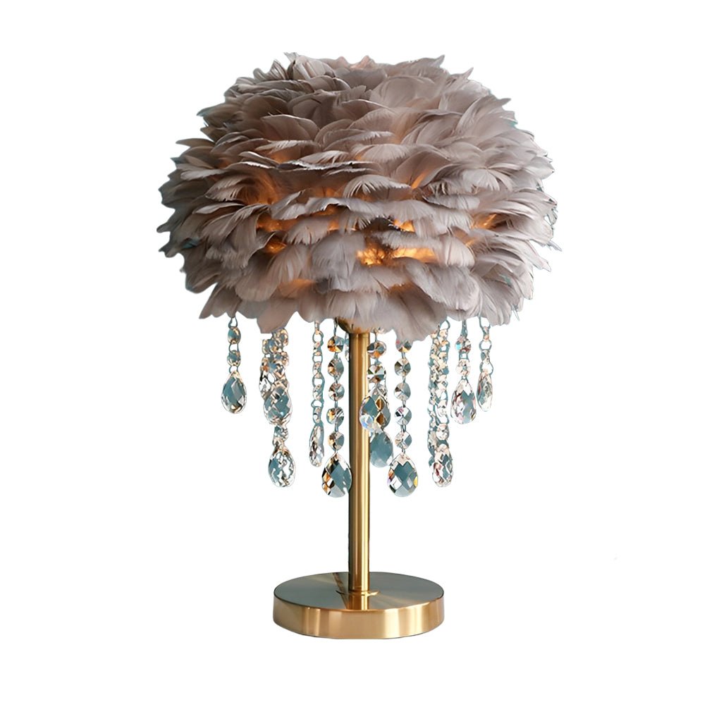 Modern Feather Crystal Table Lamp with Warm LED Ambient Lighting