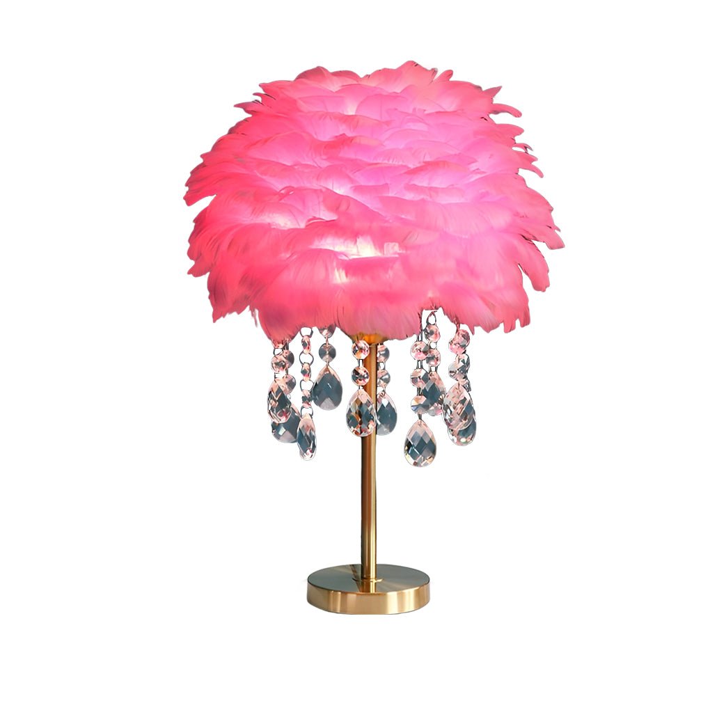 Modern Feather Crystal Table Lamp with Warm LED Ambient Lighting