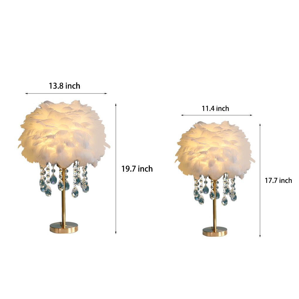Modern Feather Crystal Table Lamp with Warm LED Ambient Lighting