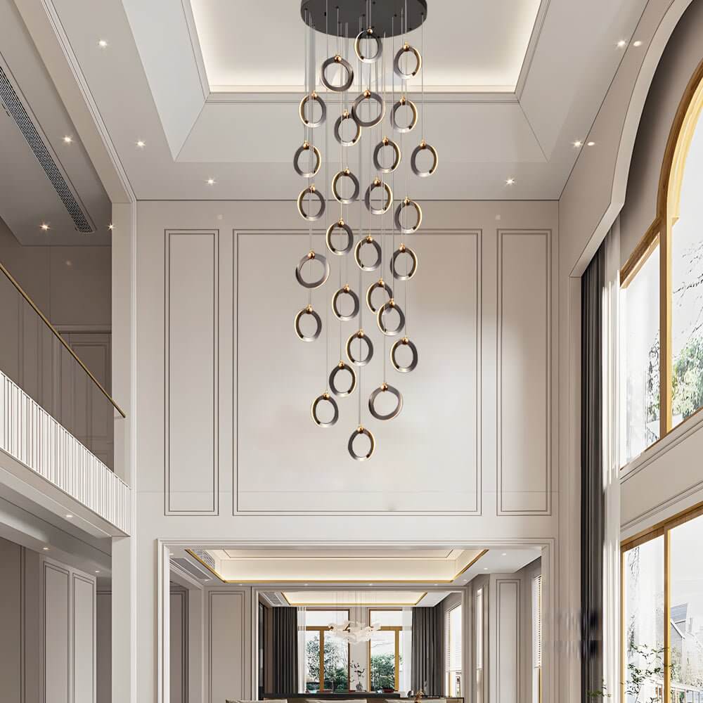 Modern Ring Staircase Chandelier - Dimmable LED Multi-Light