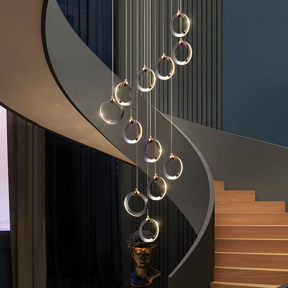 Modern Ring Staircase Chandelier - Dimmable LED Multi-Light