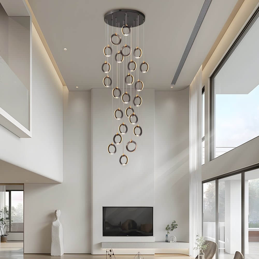 Modern Ring Staircase Chandelier - Dimmable LED Multi-Light