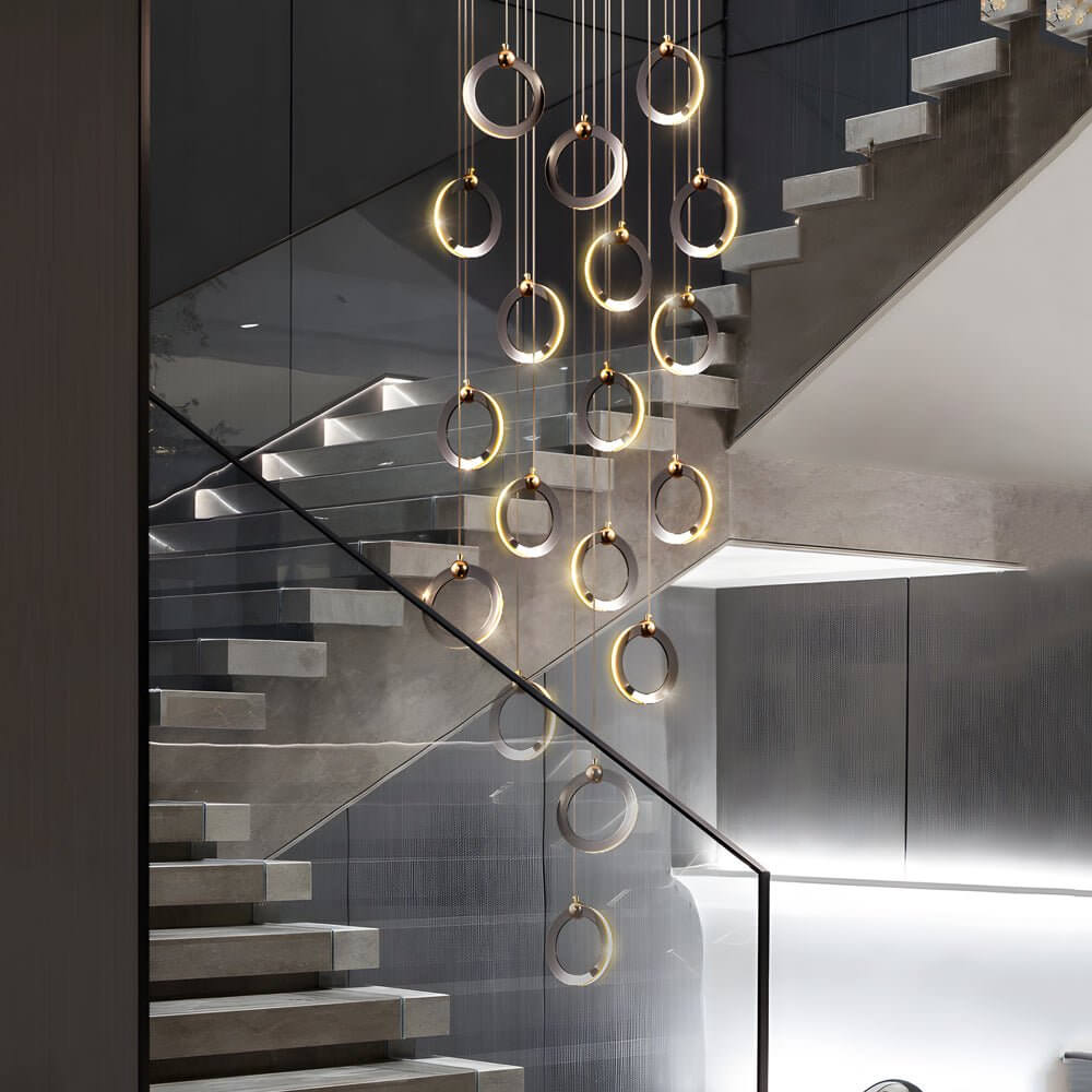 Modern Ring Staircase Chandelier - Dimmable LED Multi-Light