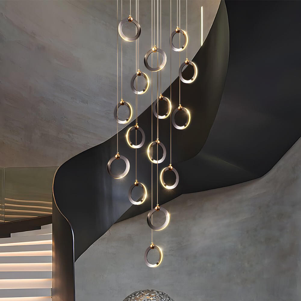Modern Ring Staircase Chandelier - Dimmable LED Multi-Light