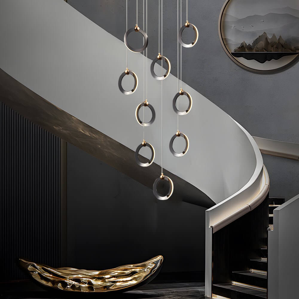 Modern Ring Staircase Chandelier - Dimmable LED Multi-Light