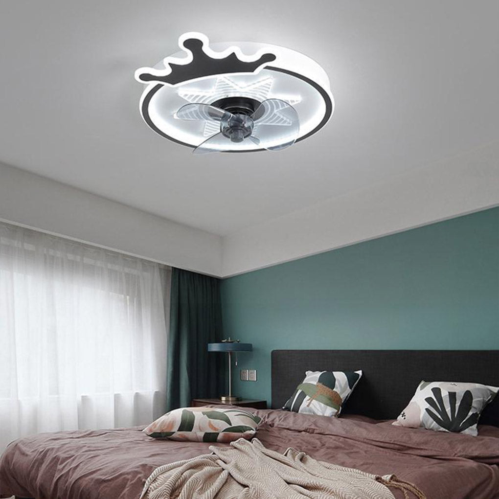 Round Crown LED Ceiling Fan with Remote - Kids Flush Mount Fan