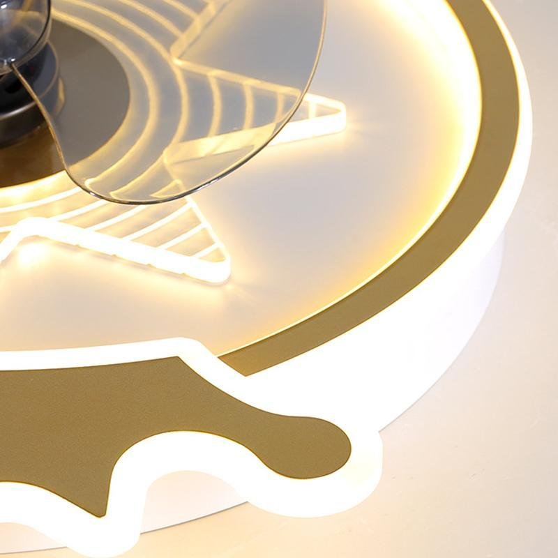 Round Crown LED Ceiling Fan with Remote - Kids Flush Mount Fan
