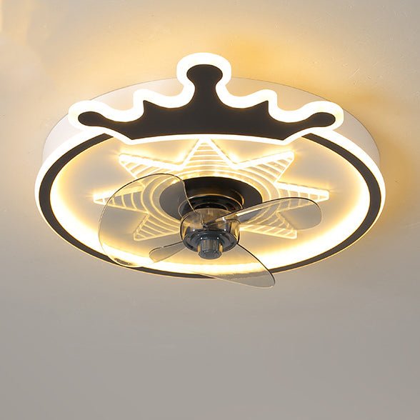 Round Crown LED Ceiling Fan with Remote - Kids Flush Mount Fan