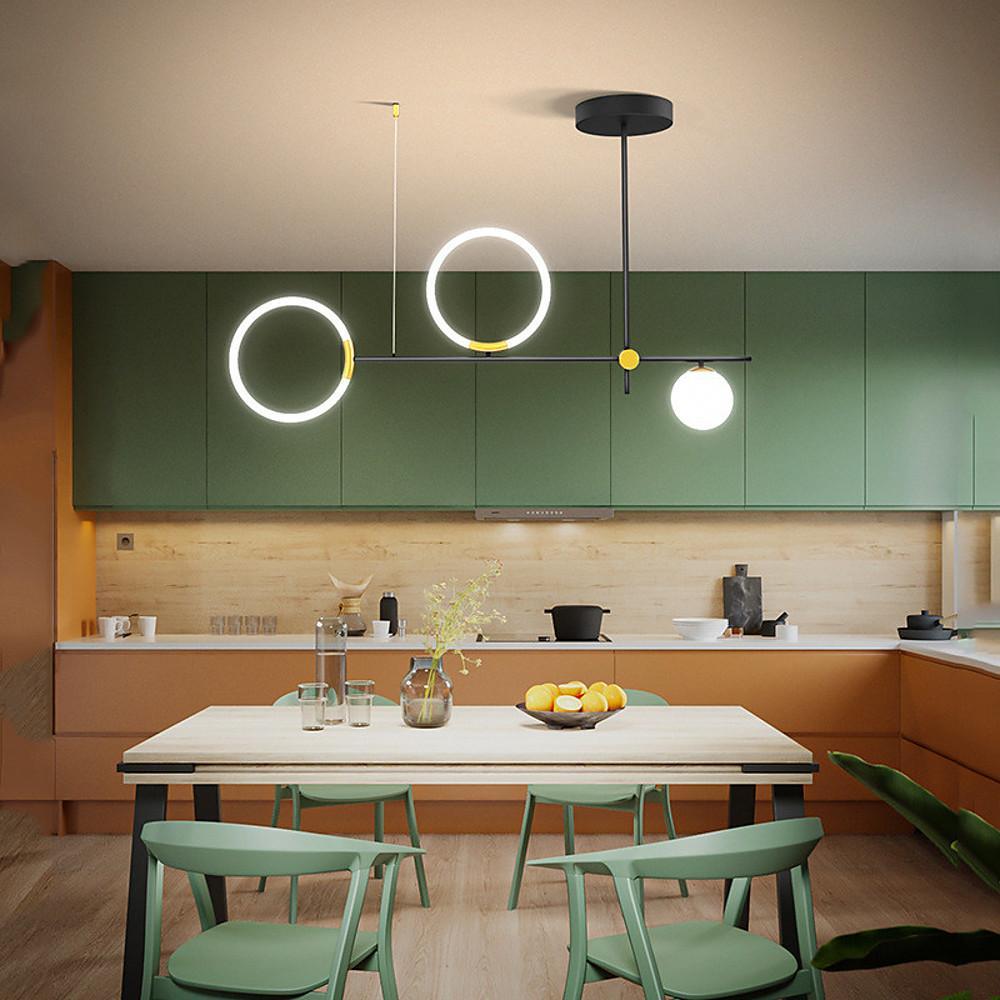 Modern LED Chandelier with Circular Glass Shades in Black