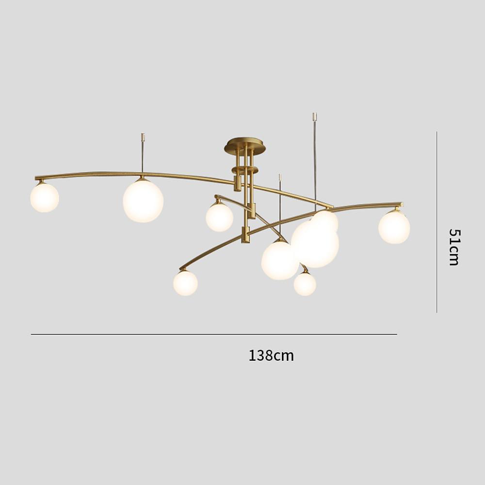 Modern Gold Brass Glass Chandelier with Curved Line Design LED