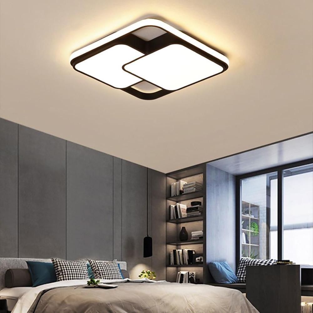 Triple Square Black LED Flush Mount Ceiling Light - Modern Dimmable
