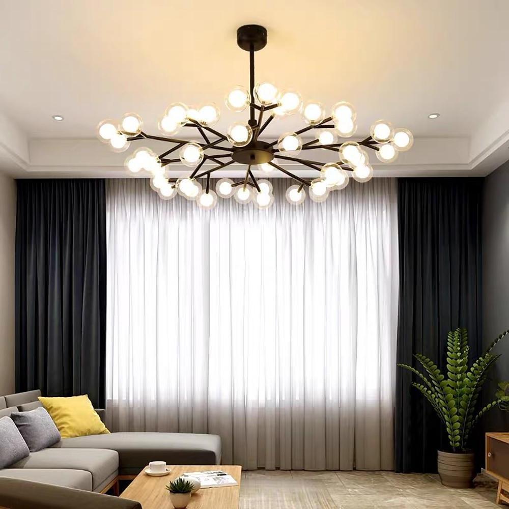 Modern 45-Light Glass Cluster Chandelier - Black & Gold Finish