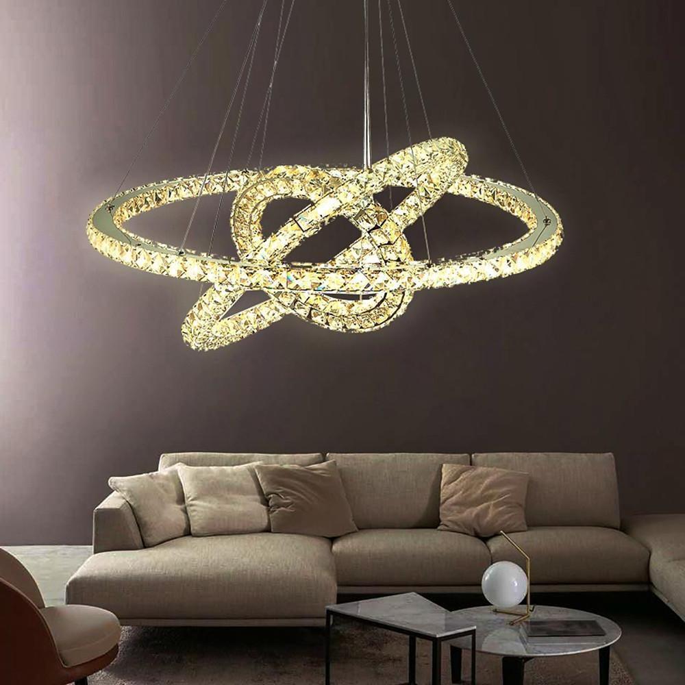 Modern Gold Crystal Chandelier with 3 Concentric LED Rings