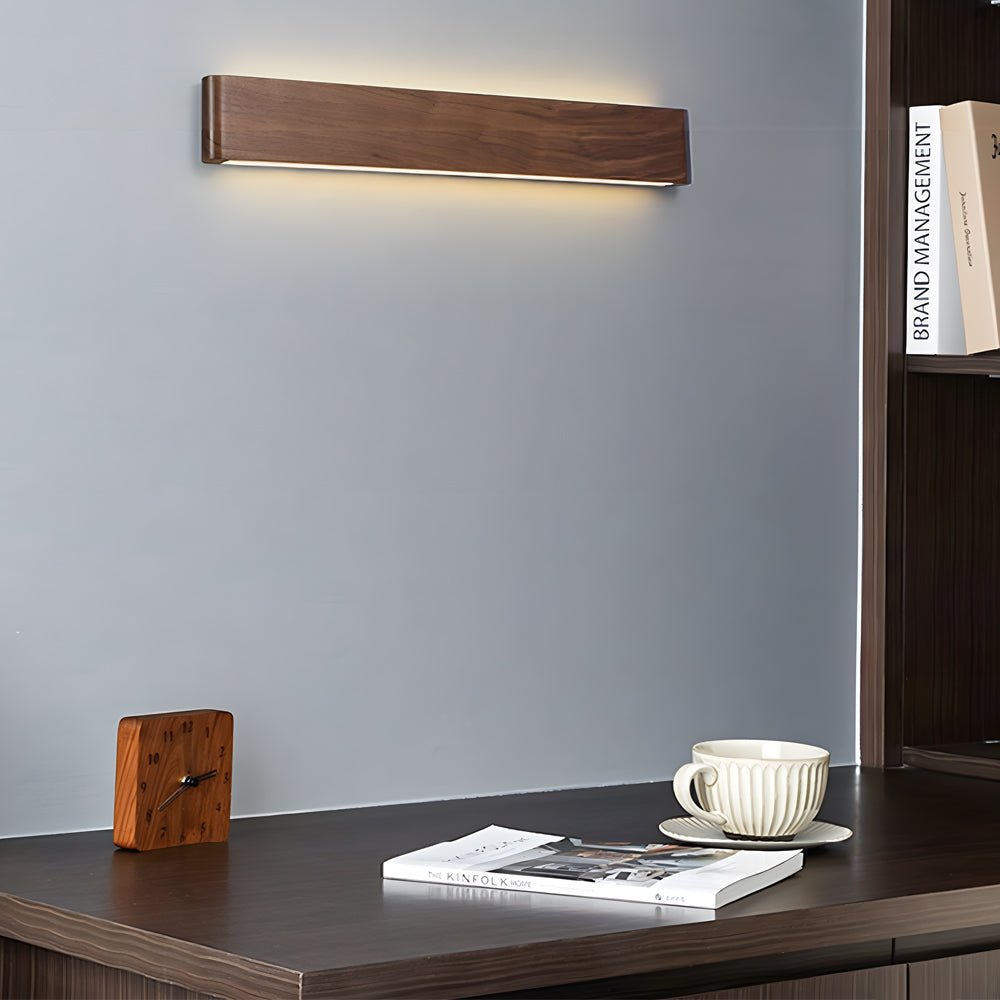 Linear Walnut Wood LED Wall Sconce - Modern Minimalist Design