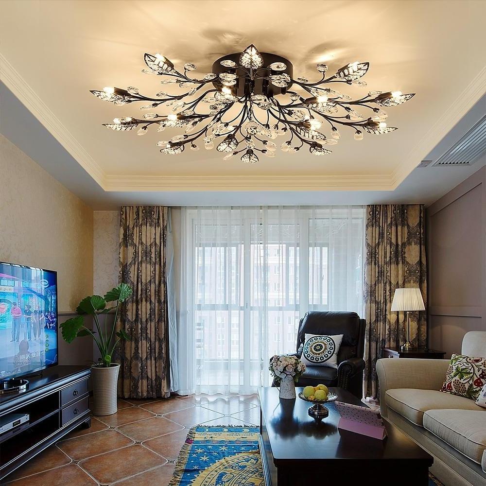 Crystal Leaf Flush Mount Ceiling Chandelier Vintage 15-Light