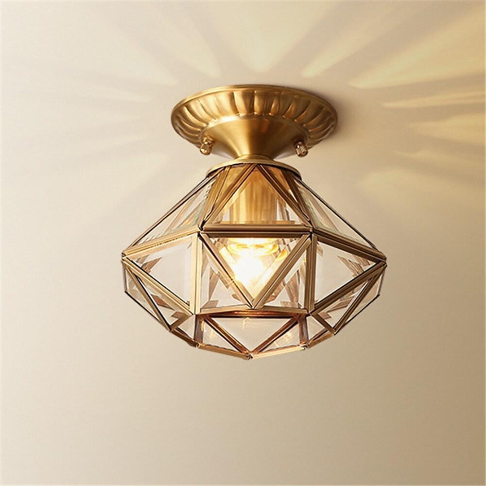 Vintage Flush Mount Ceiling Light with Metal Frame and Glass Shade