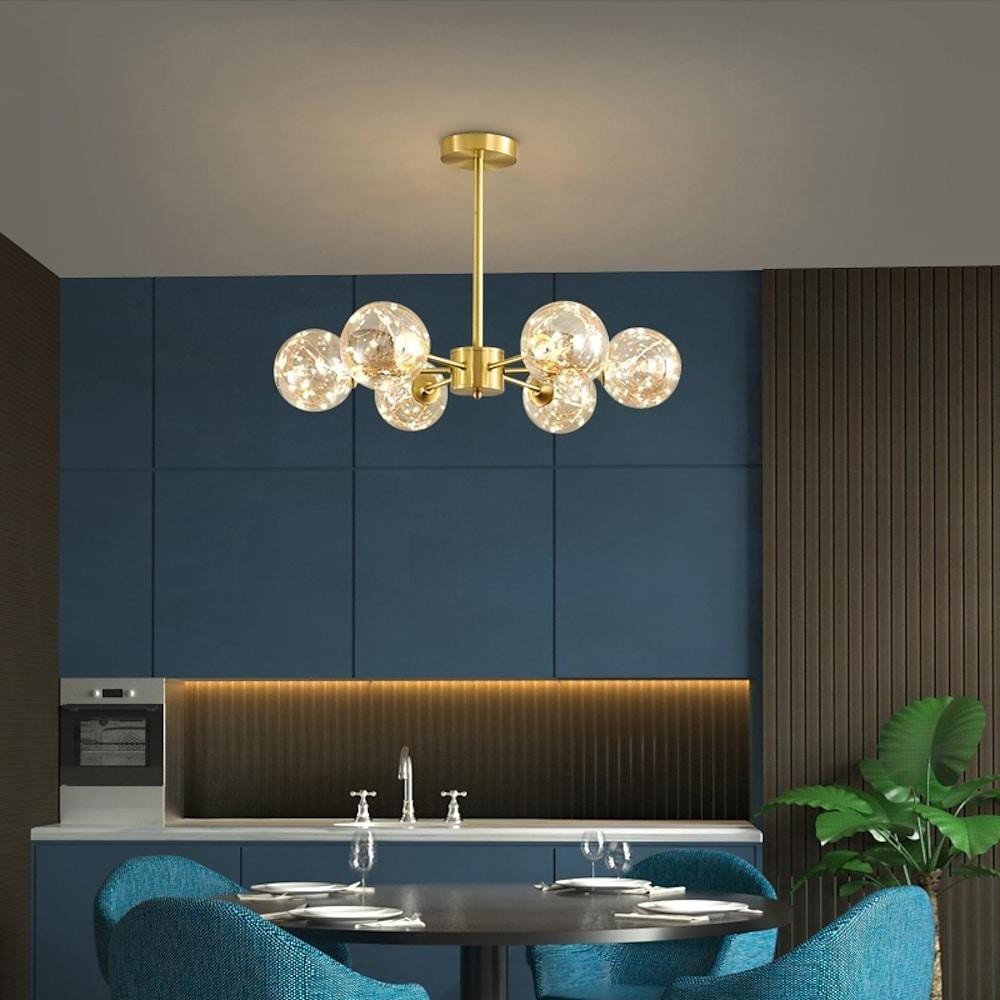 6-Light Glass Globe Chandelier with Brass Finish
