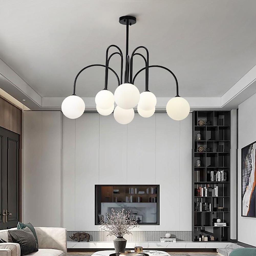 Modern Sputnik Chandelier with Milky Glass Globe Shades
