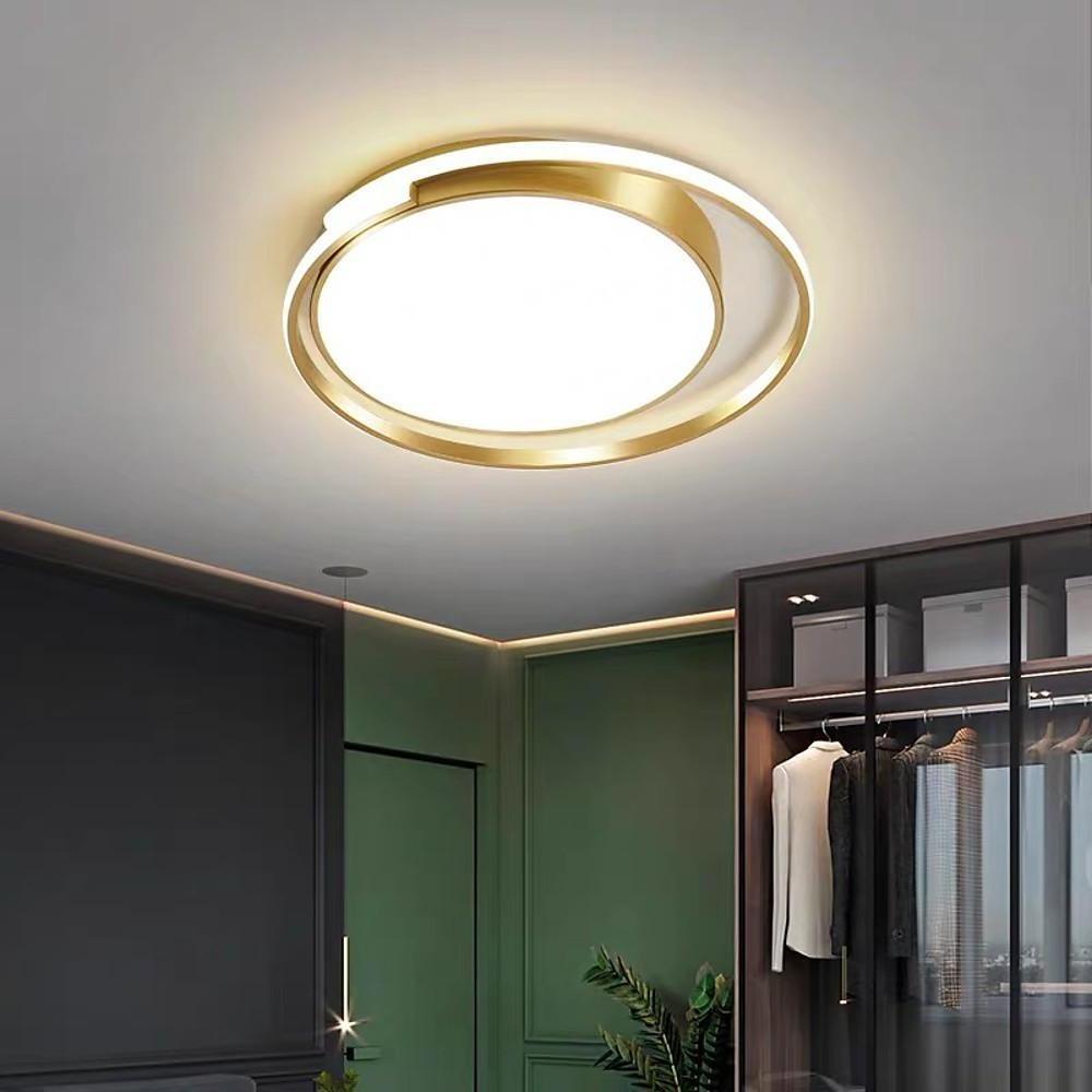 Minimalist Circular Flush Mount Ceiling Light - Black & Gold LED