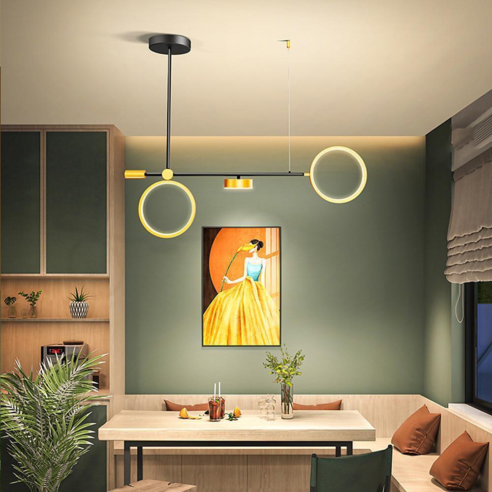 Modern Double Ring LED Pendant Light - Black & Gold Metal Chandelier