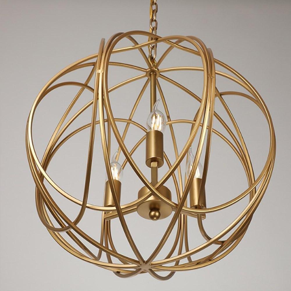 3-Light Brass Globe Cage Chandelier - Modern Orb Pendant Light
