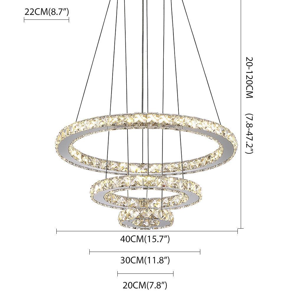 3-Ring Adjustable Crystal Chandelier Modern LED Ceiling Light