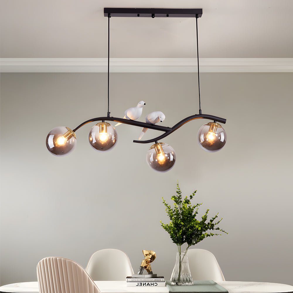 Nordic Branch Chandelier with Bird Accents & 3-Step Dimming