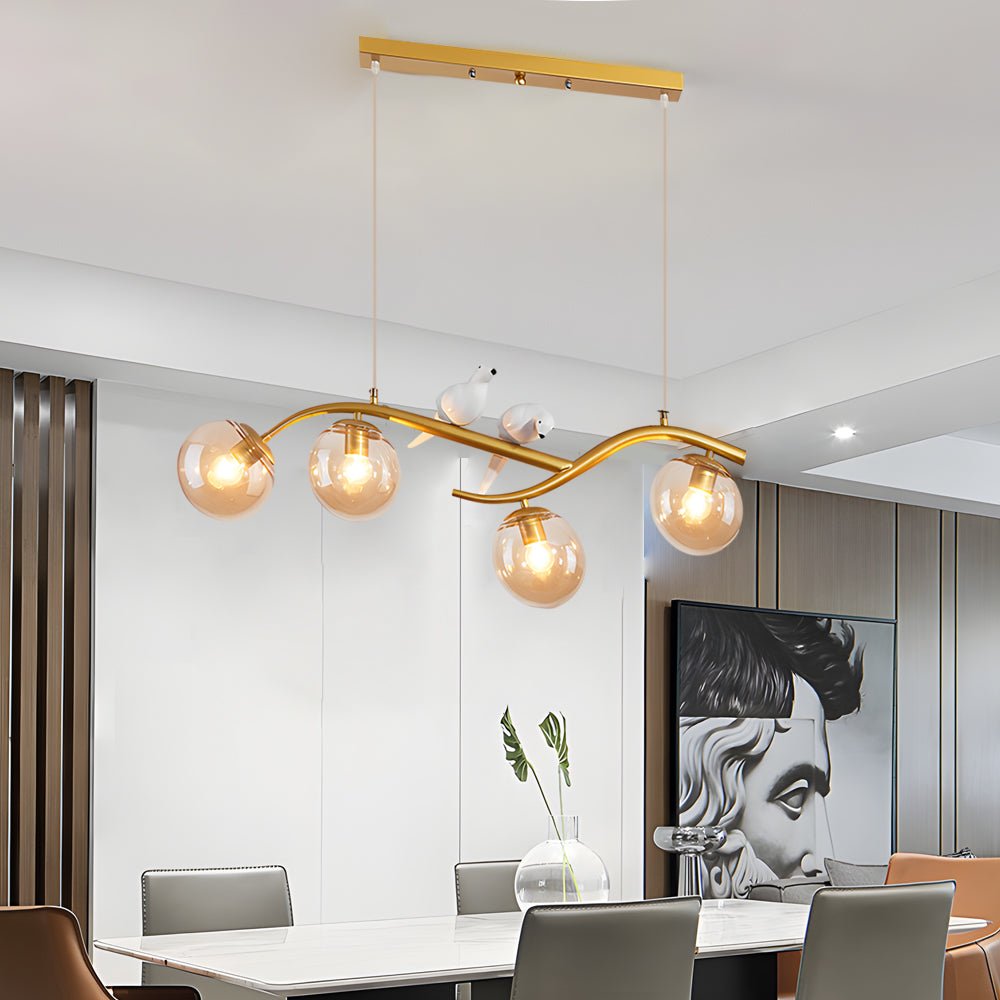 Nordic Branch Chandelier with Bird Accents & 3-Step Dimming