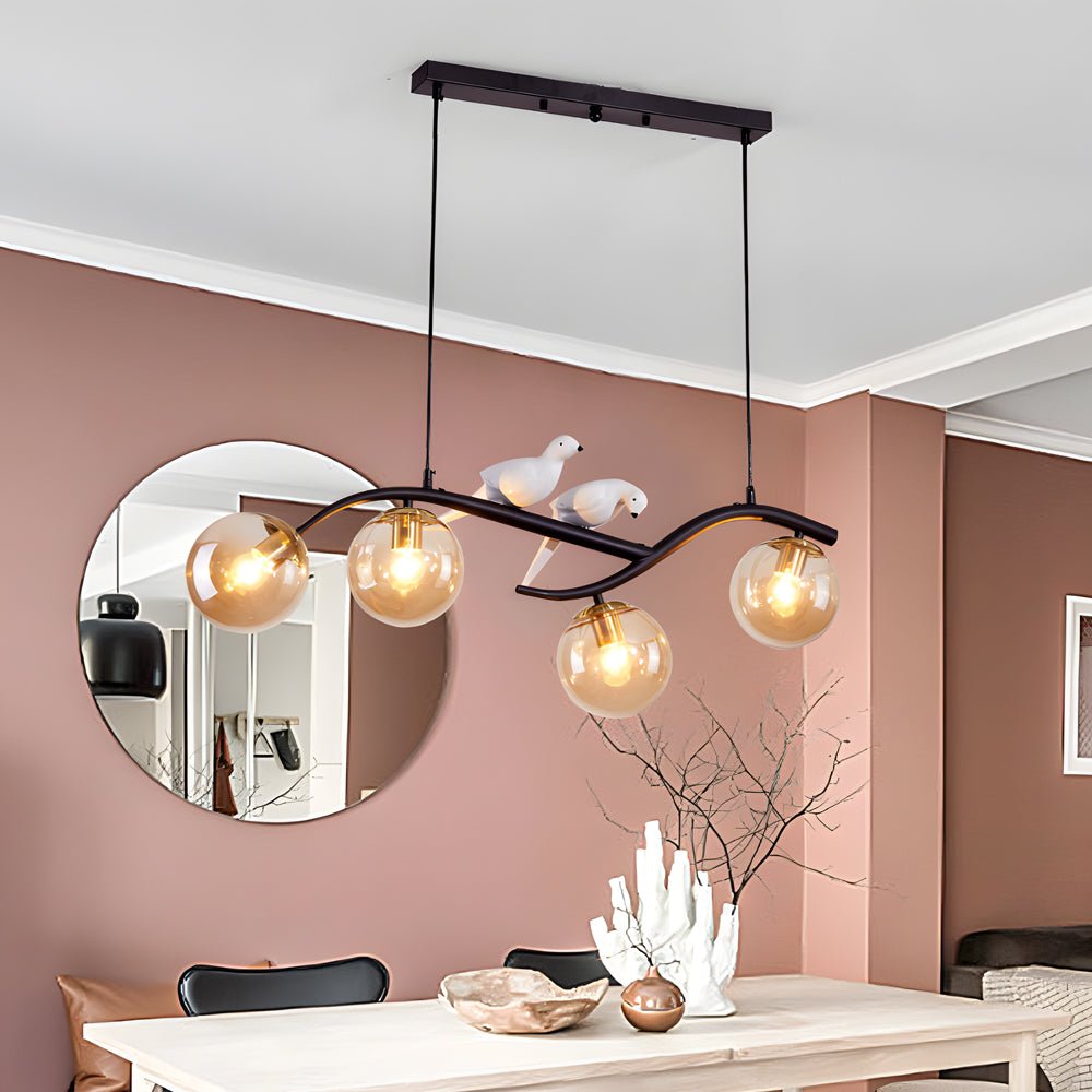 Nordic Branch Chandelier with Bird Accents & 3-Step Dimming