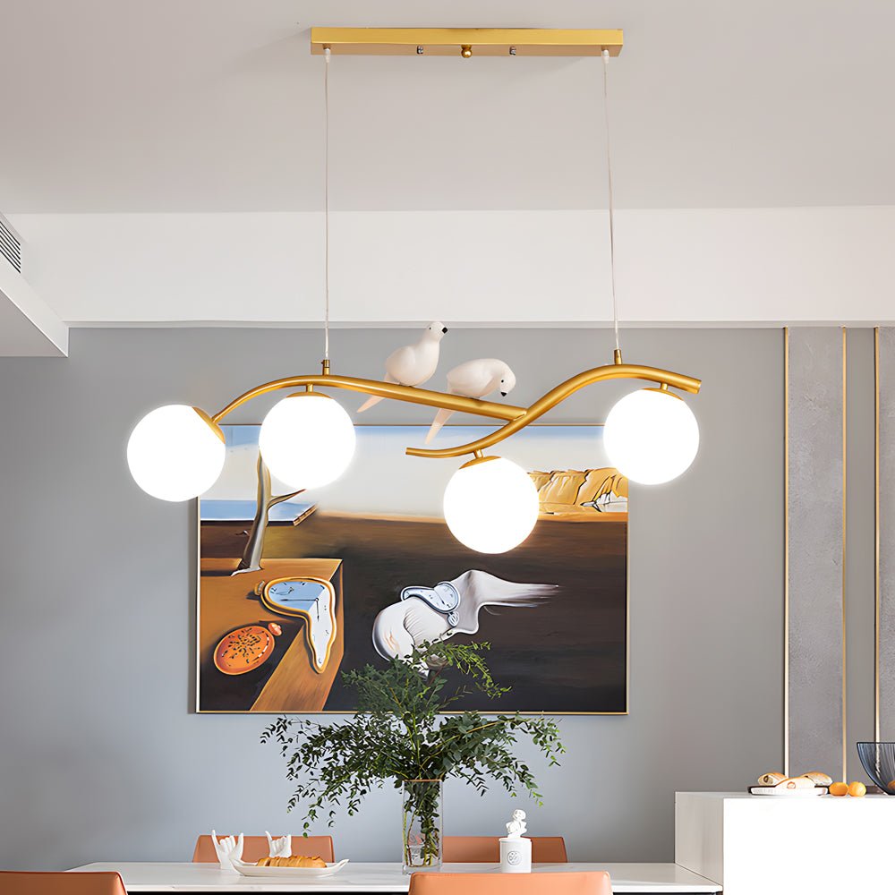 Nordic Branch Chandelier with Bird Accents & 3-Step Dimming