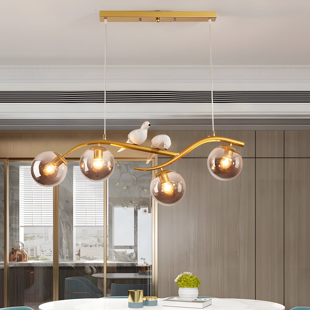 Nordic Branch Chandelier with Bird Accents & 3-Step Dimming