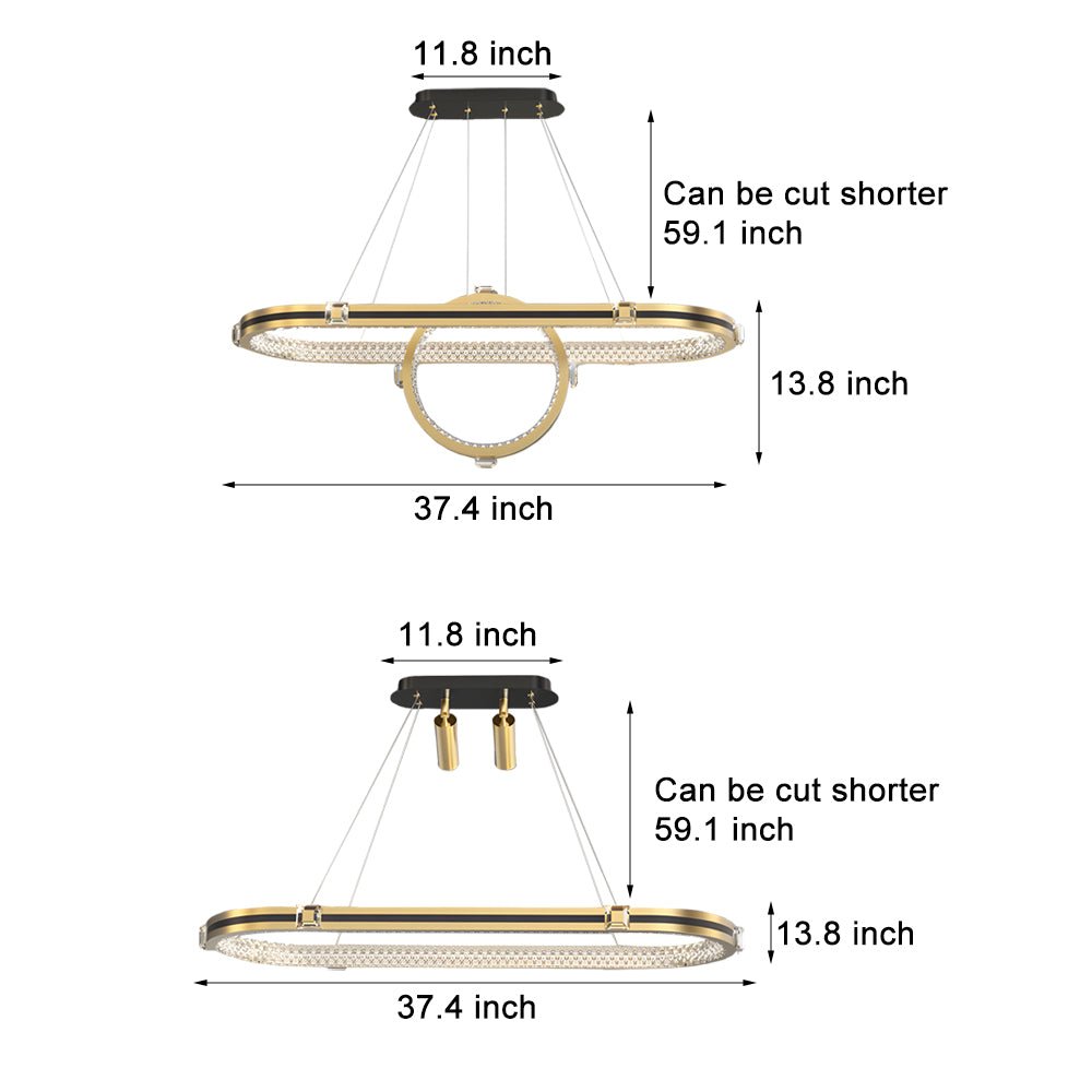 Modern Oval Ring LED Dining Chandelier with 3-Step Dimming