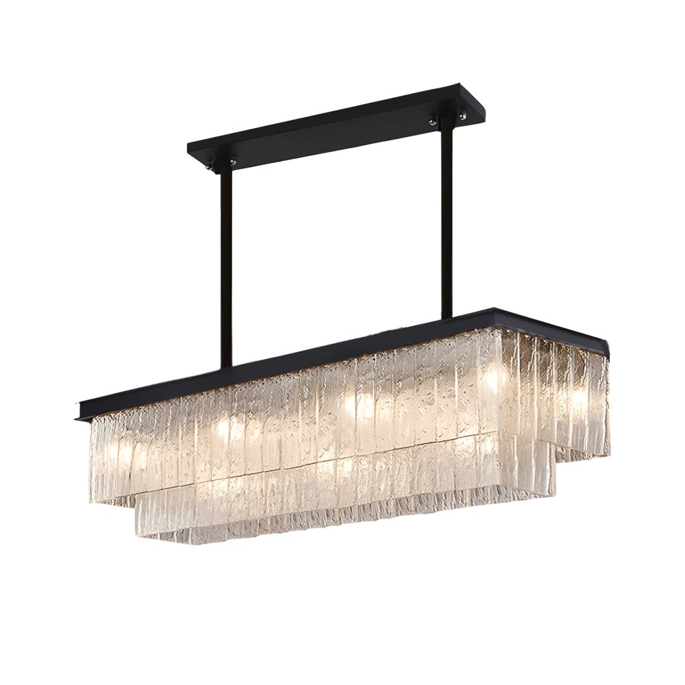 Rectangular Double Layer Crystal Chandelier with 3-Step Dimming