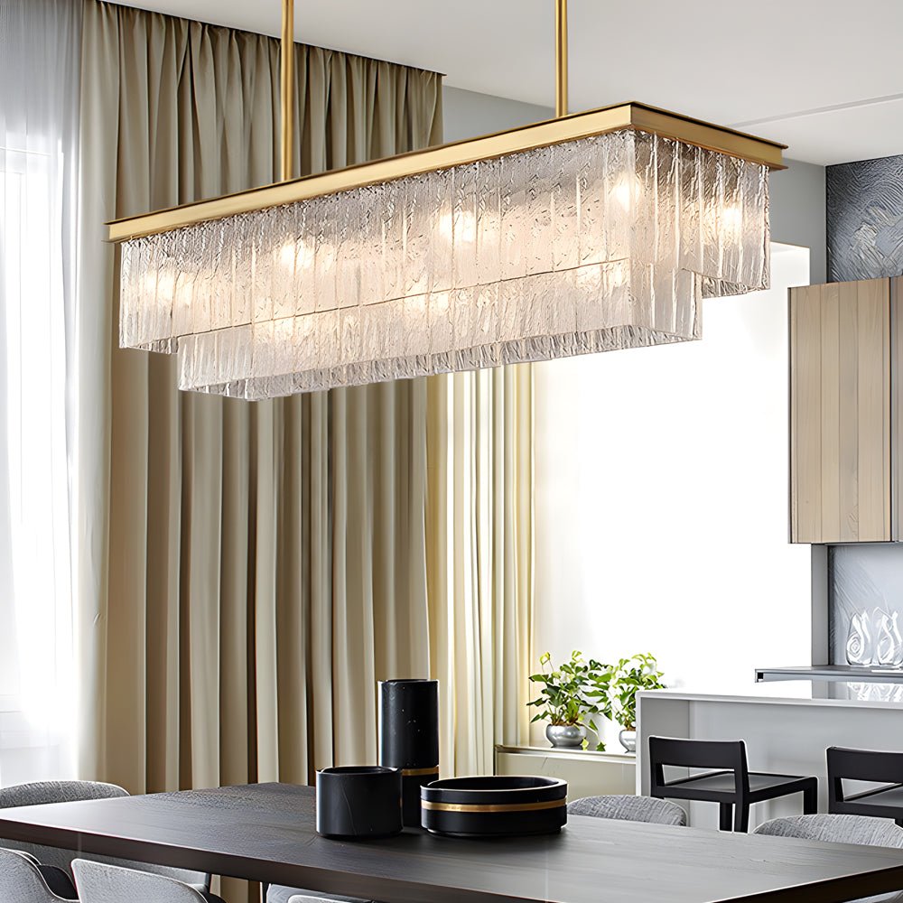 Rectangular Double Layer Crystal Chandelier with 3-Step Dimming