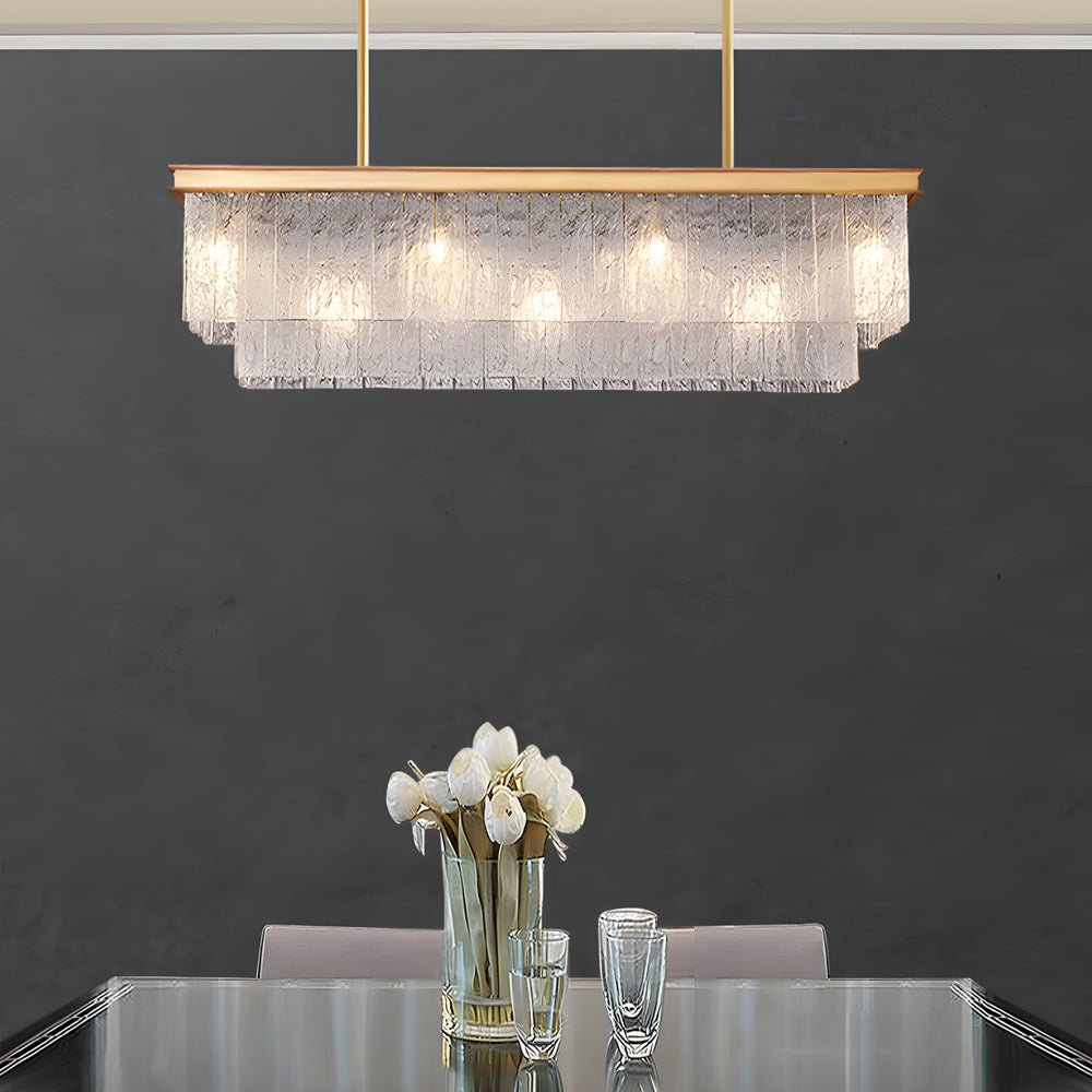 Rectangular Double Layer Crystal Chandelier with 3-Step Dimming