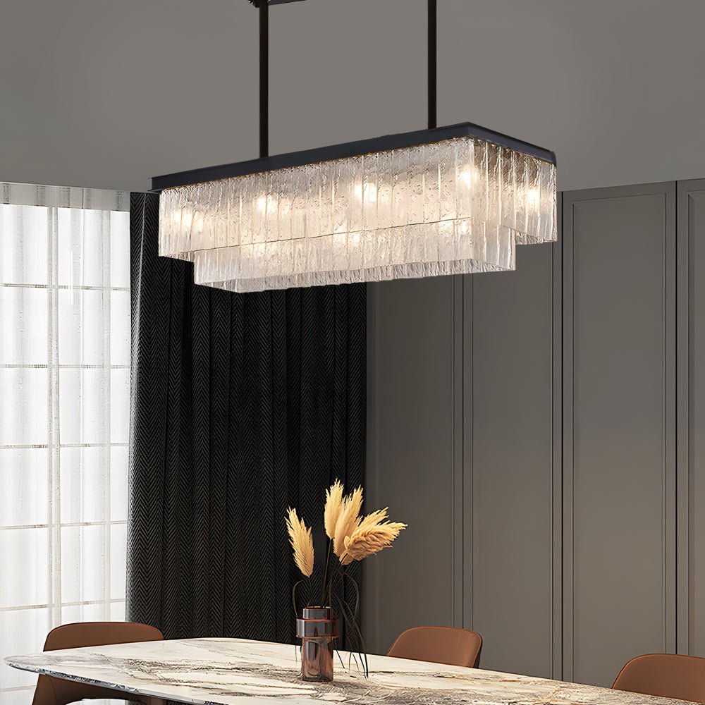 Rectangular Double Layer Crystal Chandelier with 3-Step Dimming